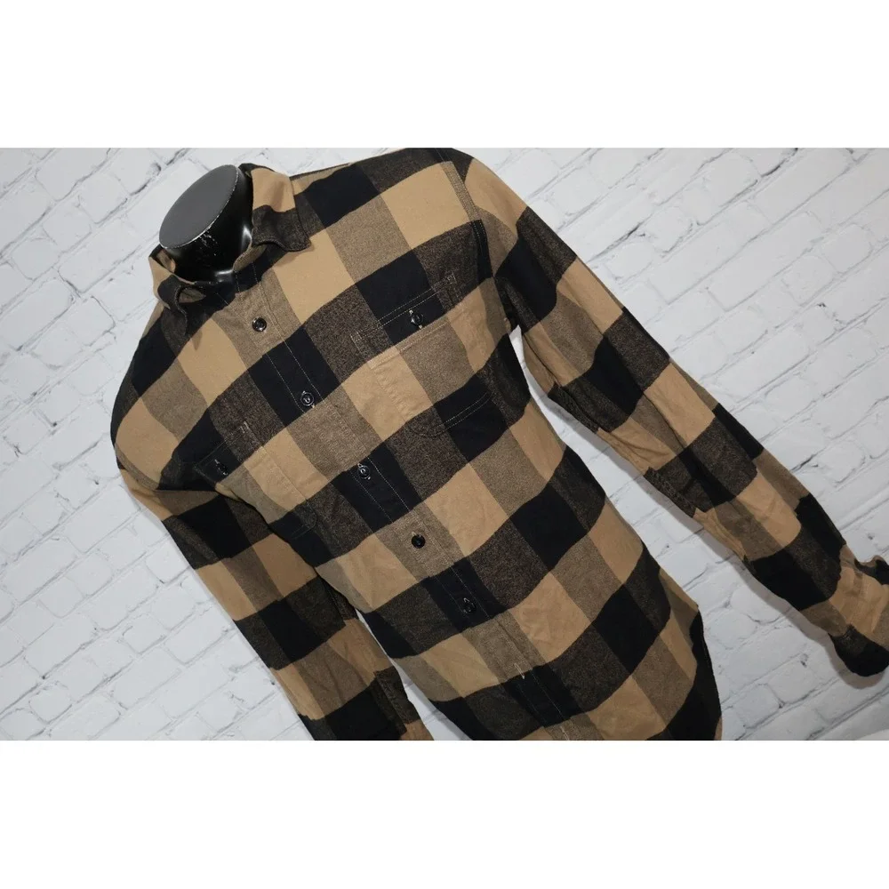 J. Crew Flannel Shirt Men XLT TALL Tan Black Buffalo Plaid Herringbone Classic